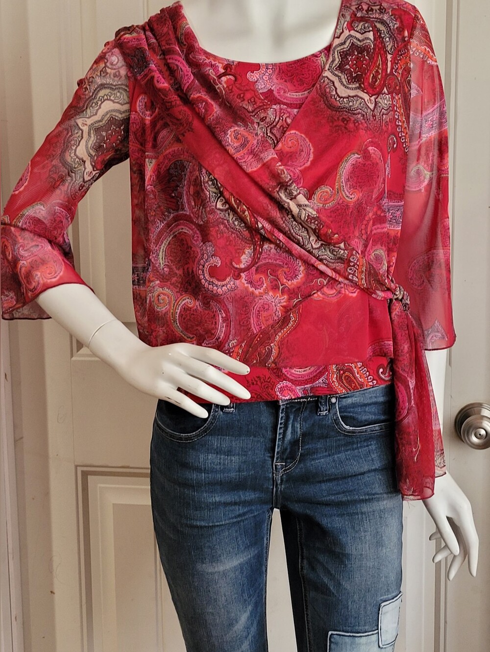 Vintage 90s Multi Colored Paisley Wrap-Style Top